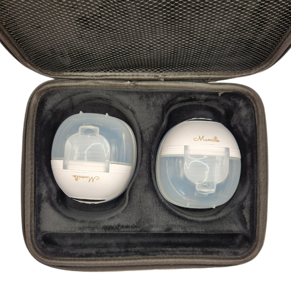 two ella breast pumps inside a travel case